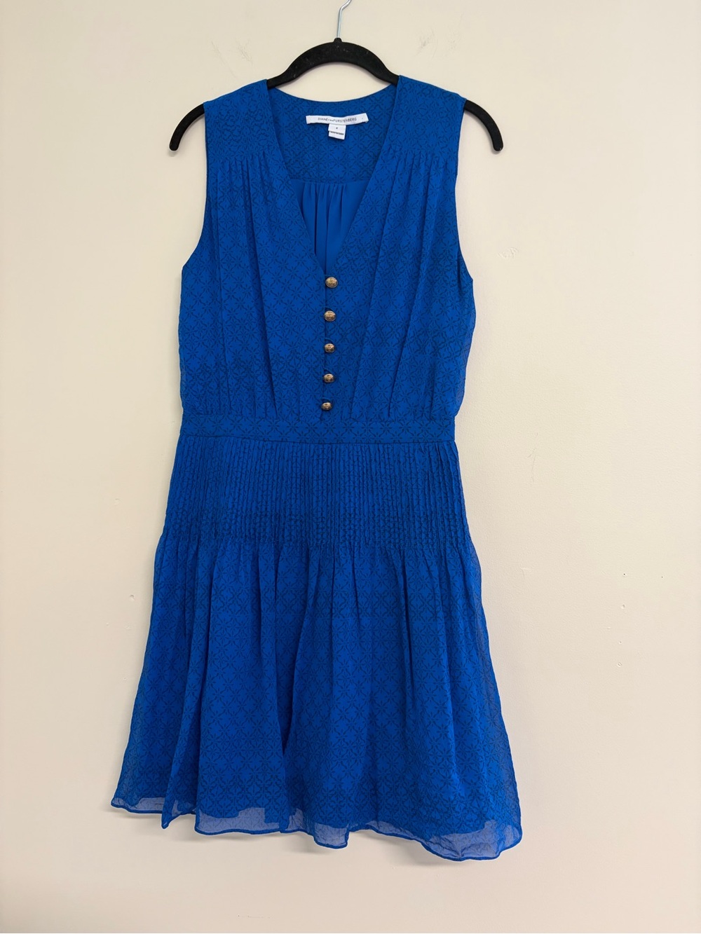 Diane Von Furstenberg Cobalt Blue Sleeveless Button-Front Mini Dress